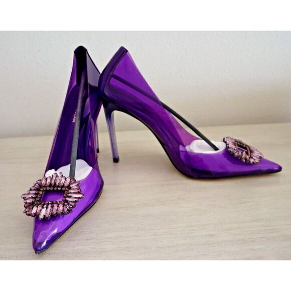 Good American Sz 7.5 Purple Cinder-F*cking-Rella Jeweled Stiletto Pumps $195 - Picture 9 of 13